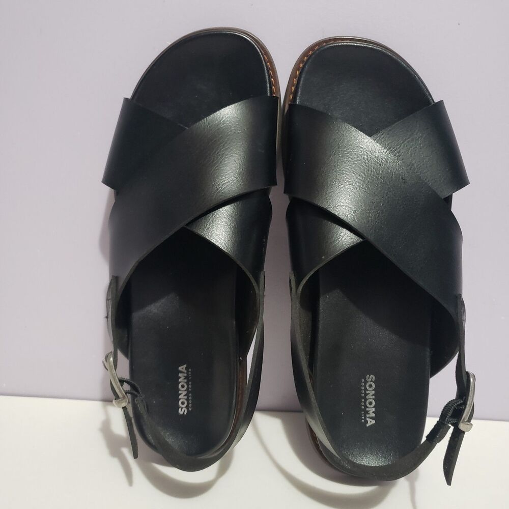 Sonoma NWT Oakley Black Faux Leather Sandals Women's Sz 10